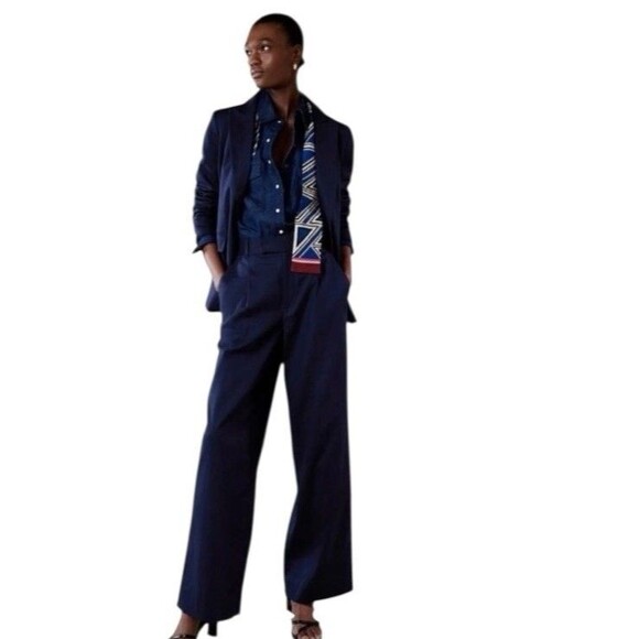 Banana Republic Linen Blend Pant Wide Leg Pleated Navy High-Rise Size 6 Petite - Picture 11 of 12